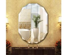 Ovale Specchio Da Bagno Montaggio A Parete Europa Senza Telaio Punch Gratuito Decorazione Bicchiere Semplice Hd Camera Da Letto Bagno Portico Per Famiglie Specchio Da Parete (Dimensioni: 60 * 60 Cm)