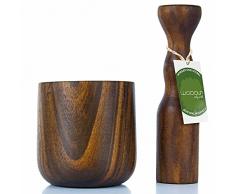 Woddun Mortaio con pestello, in legno di noce, set di macinini per spezie, macina in legno, mortaio piccolo con pestello, diametro 7 cm, altezza 7,5 cm, profondità 5 cm