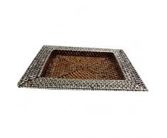 Sottopiatto quadro in rattan naturale rivestito in argento