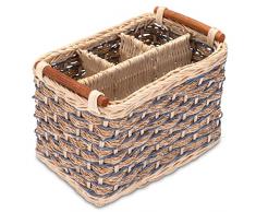 Decorasian - Cestino portaposate da tavolo, in rattan intrecciato, per posate e utensili, con suddivisione.