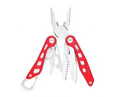 Amazon Basics - Coltello multiuso 8 in 1 in acciaio inossidabile con blocco di sicurezza e custodia in nylon, Rosso