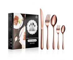vancasso Set Posate 30 Pezzi da Tavola, Set Posate 6 Persone Acciaio Inox 18/10, 6 Cucchiaio, 6 Forchetta, 6 Coltello, 6 Cucchiaino Tè, 6 Forchetta Dolce, Design Moderno, Ideale per Casa - Oro Rosa