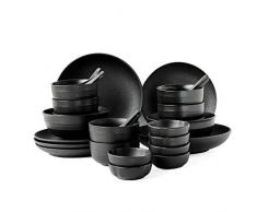 9-30 Pezzi Bowl Set Piatto Da Tavola Con Nero Serie Rock,Scodella Per La Casa In Stile Giapponese Piatto Da Pranzo In Ceramica Retro Piatto Da 2/4/6 Persone Set Di Piatti (Taglia : 30 sets)