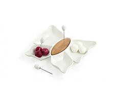 Brandani 55755 Antipastiera Farfalla porcellana bianca con tre forchettine bamboo