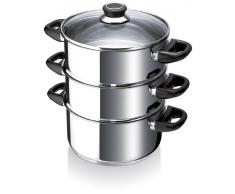 Beka 12030034 Polo - Pentola vaporiera a 3 piani in acciaio INOX, con coperchio in vetro, 24 cm
