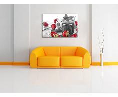 fragole fruttate di fronte barattolo di marmellata nero / bianco Dimensioni: 60x40 su tela, XXL enormi immagini completamente Pagina con la barella, stampa d'arte sul murale con telaio, più economico di pittura o un dipinto a