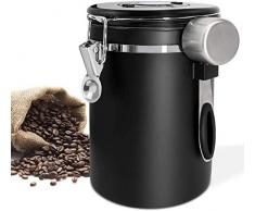 Delgeo Barattolo caffè Ermetico,Contenitore in Acciaio Inox-Barattolo caffè Coffee Vault per Conservare Il caffè Fresco in Chicchi o Macinato (1.5L),Regolabile-Cucchiaio Gratuito(Nero(Black))