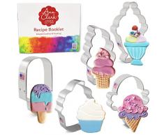 Set di formine per biscotti a forma di gelato e dolci (5 pezzi) Ann Clark Cookie Cutters con ricettario, cono gelato, cono morbido, ghiacciolo, coppa gelato e cupcake