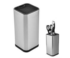 Porta Coltelli Cucina, Ceppo coltelli Vuoto, Portacoltelli in Acciaio Inossidabile, Blocco portacoltelli, con Fessura a Forbice e Foro di Drenaggio, per Riporre Vari Coltelli e Forbici