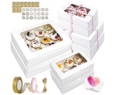 TAVADA 18 Pezzi Scatole per Cupcake,Scatola per Muffin con Finestra Trasparente,Corda E Adesivi, Scatole per Torta per Alimentiper pasticcini,Torte,Biscotti, Cupcakes