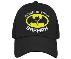 Cappello Uomo Fidati io sono Barman, Kit Barman Professionale Accessori Bar, cappelli Uomo Divertenti, Kit Cocktail Attrezzatura Barman (Unica, Nero)