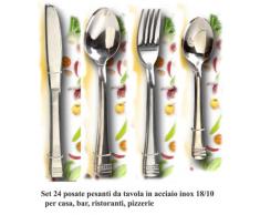 Set di 24 posate da tavola in acciaio inox 18/10 pesante; 6 coltelli, 6 forchette, 6 cucchiai, 6 cucchiaini caffè; ideale per casa, bar, ristorante, pizzeria