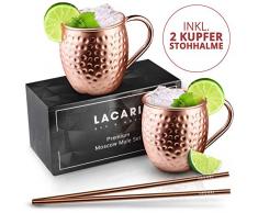 Bicchieri Moscow Mule Rame | Moscow Mule Mug 2x Tazze 2x Cannucce | Lacari ORIGINALE Bicchieri Rame capacità 470ml | Moscow Mule | Bicchiere Cocktail | Con E-book Moscow Mule