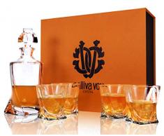 calliva von 5 Pezzi Bicchieri e Bottiglia da Whisky Cristallo, 800 ml Caraffa con 4 x 300 ml Bicchieri Whiskey per Martini, Bourbon, Margarita, Cocktail, Squisita Confezione Regalo