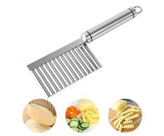 Vicloon Taglierina per Patate, Coltelli per Patate con Manico Lungo, Coltello Ondulato Verdure in Acciaio Inossidabile 304, per Tagliare Patate, Cipolle, Pomodori e Limoni, 17x7.6CM
