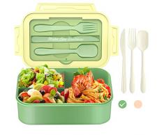 ANDIMEI Bento Lunchbox Portapranzo Bambini - 1300ml Contenitore Porta Pranzo Lunch Box con 3 Scomparti e Posate, No BPA Portavivande per Microonde e Lavastoviglie