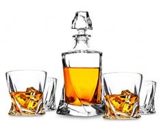 LANFULA Bicchieri e Bottiglia Whisky Cristallo, 800 ml Decanter con 4 x 300 ml Bicchieri Whiskey, Regalo per Natale, 5 Pezzi, Confezione Regalo