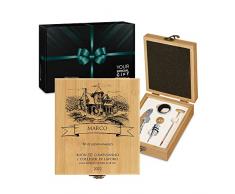 Maverton Set Cavatappi da Vino - Kit da Sommelier Degustazione Perfetta Personalizzato - Scatola in Legno di bambù + 4 Pezzi di Accessori Vino - Regalo Uomo - Il Kit