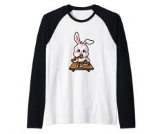 Carino Kawaii Bunny coniglio ama mangiare sushi con le bacchette Maglia con Maniche Raglan