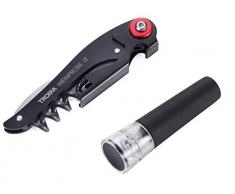 TROIKA-Originale WEINPROBE  WST01/BK  Set Vino Composto da Coltello da Sommelier, Tappo sottovuoto  Coltello da Cameriere Chiusura sottovuoto, cavatappi, apribottiglie, Set da Sommelier