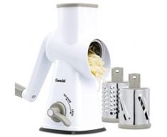 Grattugia per Formaggio, Affettaverdure a Mandolina con 3 Lame a Tamburo Staccabili, Grattugia Rotante per Cucina Lavabile in Lavastoviglie, Efficace Tritacarne per Verdure, Noci, ECC.