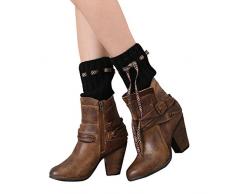 Stofirst 1 Paio Donna Ragazza Inverno Lavorato a Maglia Addensare Breve Coprigambe Moda Boemia Stile Perforative Cordino Uncinetto Treccia Gamba Scaldapiatti Stivale Calzini(Nero)
