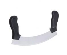 DC casa Mezzaluna Coltello da Cucina in Acciaio Professionale 25 X 4 Cm Doppio manico, Impugnatura Ergonomica Colore Nero, Tritatutto Manuale per Alimenti
