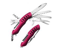 Coltello multiuso 15 in 1, Coltello svizzero e multiuso per sopravvivenza in acciaio inox, con cacciavite, apribottiglie, forbici, sega, compatta e leggera