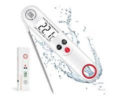 flilntronic Termometro da Cucina con Retroilluminazione, Termometro Carne, ON/off °F/°C Auto Termometro Display LCD Con Pieghevole Sonda Lunga per Carne, Barbeque, Vino, Latte, Frittura Olio, Dolci