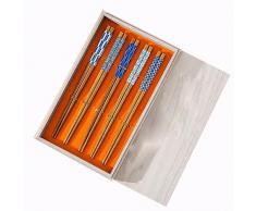 FIONEL palillos japoneses palillos chinos bacchette sushi Bacchette a punta antiscivolo, confezione regalo per 5 paia di bacchette giapponesi per uso domestico(Color:A,Size:22.5cm)