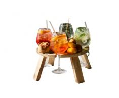 Tavolino Vassoio Aperitivo, Legno 100% Faggio, 4 Spazi Portabicchieri, Made in Italy