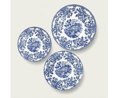 ARCA - Servizio di Piatti 18 pezzi INGLESE BLU - 6 Piatti Piani - 6 Piatti Fondi - 6 Piatti Dessert in fine porcellana