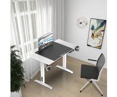 Scrivania Regolabile in Altezza (LxPxA) 110 x 60 x 73-118 cm con Sollevamento Elettrico, Postazione con Tappetino per Mouse, Portabicchiere, Supporto Cuffia - Bianco/Nero