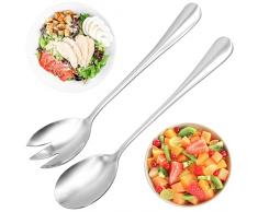 Hriymtd Posate per insalata in argento, set di 2 posate da insalata in acciaio inox, cucchiaio da insalata, forchetta per insalata in acciaio inox, per ristoranti matrimoni e hotel, feste in campeggio
