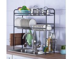 PLLP Scaffale di stoccaggio della cucina della famiglia, scolapiatti, cucina in acciaio inossidabile 304 nero a 2 piani sopra il lavandino Scaldapiatti Scolapiatti Organizzatore per scolapiatti, 4 di