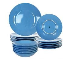 UNITED COLORS OF BENETTON - BE055 Set 18 pezzi stoviglie Casa Benetton Llanos 26 cm fondo 22 cm 6 piatti dessert 20 cm, in porcellana, Stoneware, azzurro