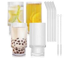 MumdoYAL Set di bicchieri - Bicchieri da cocktail, bicchiere da birra, bicchiere long drink, bicchieri per caffè freddo con cannucce e spazzole per la pulizia - Perfetti per campeggio, feste e bar!