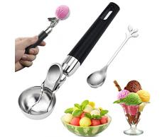 Cucchiaio Gelato Porzionatore per Gelato con Espulsore Porzionatori da Gelato in Acciaio Inox 4,8 cm Cucchiaio Porzionatore Paletta per Gelato, Melone, Polpette, Biscotti, Frutta