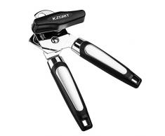 KZGRIT Apriscatole Manuale, Acciaio Inossidabile, Bordo Liscio, Leva Apribottiglie con Antiscivolo Trattare e Ergonomico Manopola di Tornitura per Anziano con Artrite(Nero)