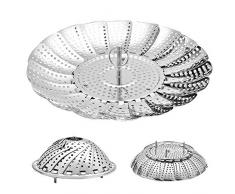 Cestello a vapore in acciaio inossidabile, 100% pieghevole, retrattile, cestino per verdure, da 14 a 23,9 cm, regolabile a diversi vasi e casseruole, adatto alla pentola a pressione istantanea.