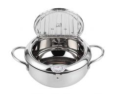 Padella per friggere, padella per tempura in acciaio inossidabile in stile giapponese Pentola per frittura profonda con termometro Fornello a induzione Pentola per pollo Strumenti di cottura(S 20 cm)