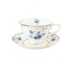 fanquare Set di Tazze da Tè e Piattini Blu per 1, Tazze da Caffè con Piatti, Tazza da Tè in Porcellana Inglese, 200ml