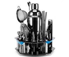 Set di shaker per Cocktail con supporto rotante, acciaio inossidabile durevole, 21 pezzi Kit miscelazione bevande per Barman, colino, Ricette Bar Accessori, Elegante confezione regalo (Nero)