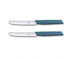 Victorinox Swiss Modern 6.9006.11W2B - Set di 2 coltelli da tavola e pomodori con taglio ondulato, 12 cm, in acciaio INOX, colore: Blu