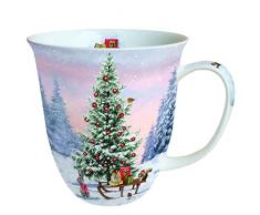 Ambiente Tazza in porcellana, ca. 400 ml, Bone China Mug per tè o caffè, autunno, inverno, Natale, albero di Natale in foresta, inverno