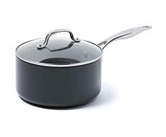 GreenPan Valencia Pro Pentola da 20 cm/3,1 litri in ceramica dura anodizzata e antiaderente con coperchio, senza PFAS, induzione, lavabile in lavastoviglie, forno, grigio