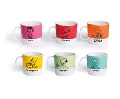 Excelsa Peanuts Set Tazze Latte, Porcellana, Multicolore, 230 ml, 9x12x8 cm, 6 Unità