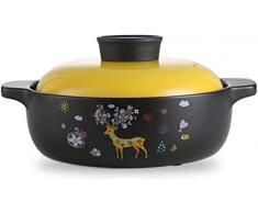 Casseruola, Pentola di Argilla Pentole di Argilla per Cucinare A Induzione Domestica E Antiaderente A Gas con Base in Ghisa E Coperchio A Imbuto in Gres, Giallo, 2,4 Litri