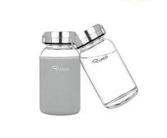 Ryaco Bottiglia dAcqua, 800ml Bottiglia Vetro Trasparente Portatile con Guaina Protettiva in Neoprene per Il Campeggio Viaggi tè Ufficio, Grigio