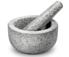 Tera Mortaio con Pestello Granito Mortaio e Pestello Diametro Esterno 16cm e Diametro Interno 12cm con capacità di 550ml Macinazione per Pesto Spezie Erbe Pesto alla Genovese